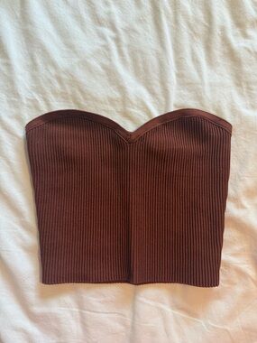 Aritzia Strapless Ribbed Sweetheart Crop Top - Chocolate Brown